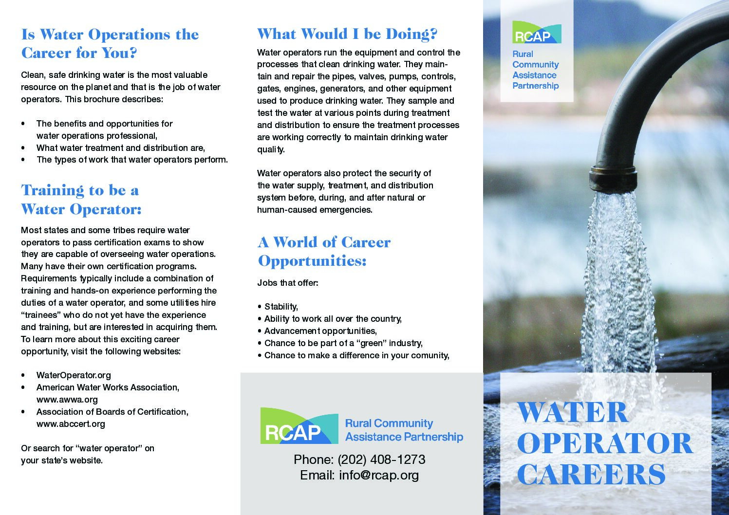 Brochures for Recruiting Drinking Water and Wastewater Operators